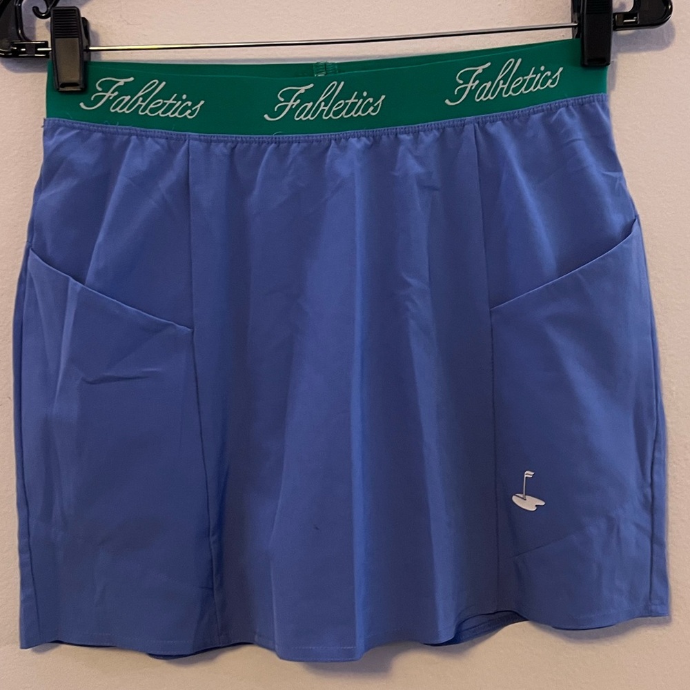Fabletics Blue Active Skort with Green Branded Waistband